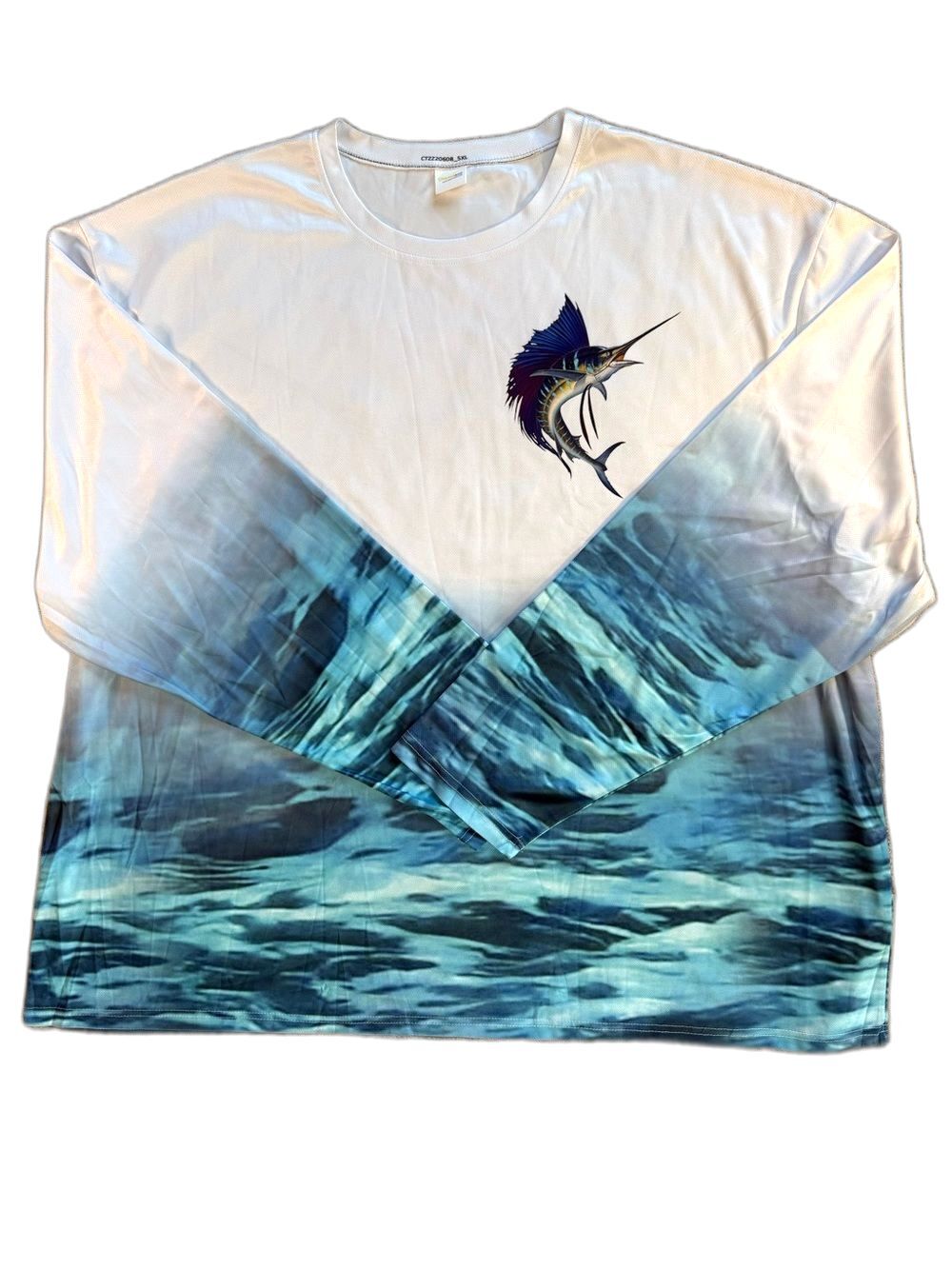 Men's 5XL Fishing Shirt Long Sleeve Blue Marlin UV Sun Protection